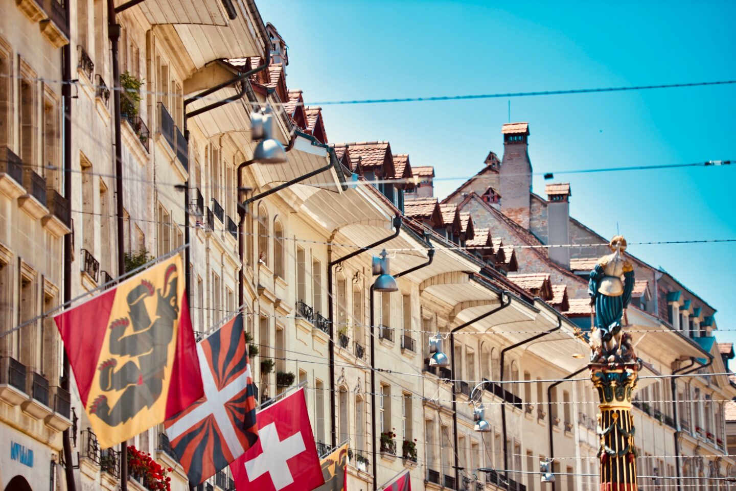 Flags hung in Bern's Old Town