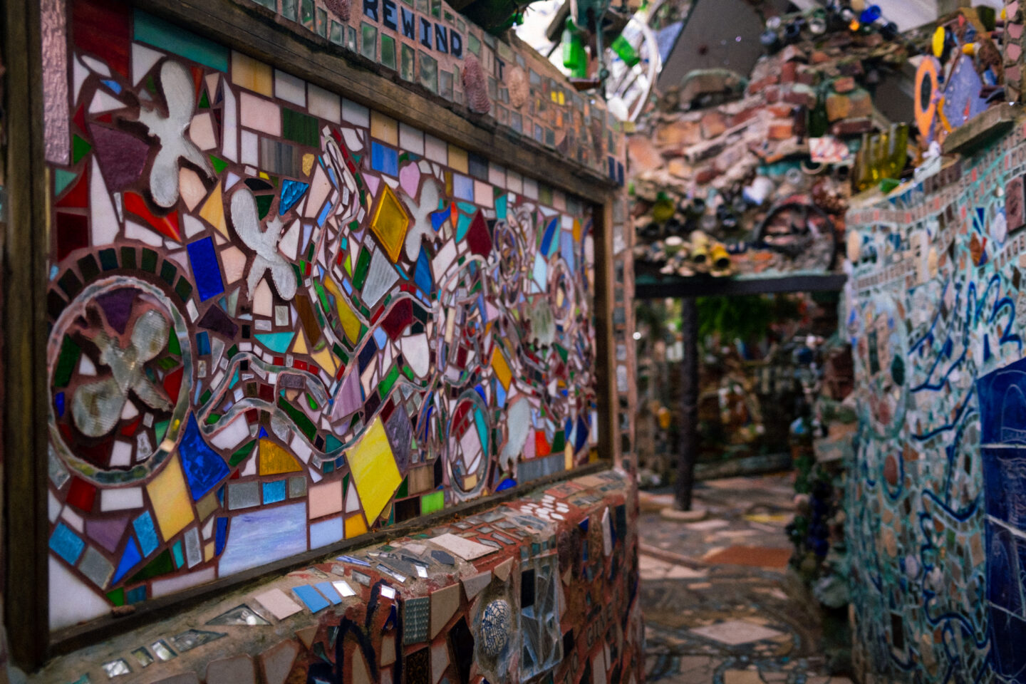Colorful mosaics and artwork at Philadelphia's Magic Gardens.